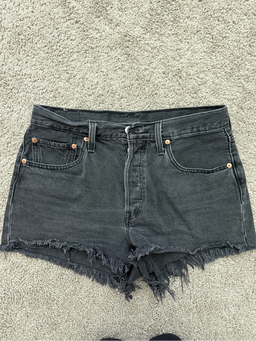 Levi's Black Frayed-Hem Denim Cutoff Shorts